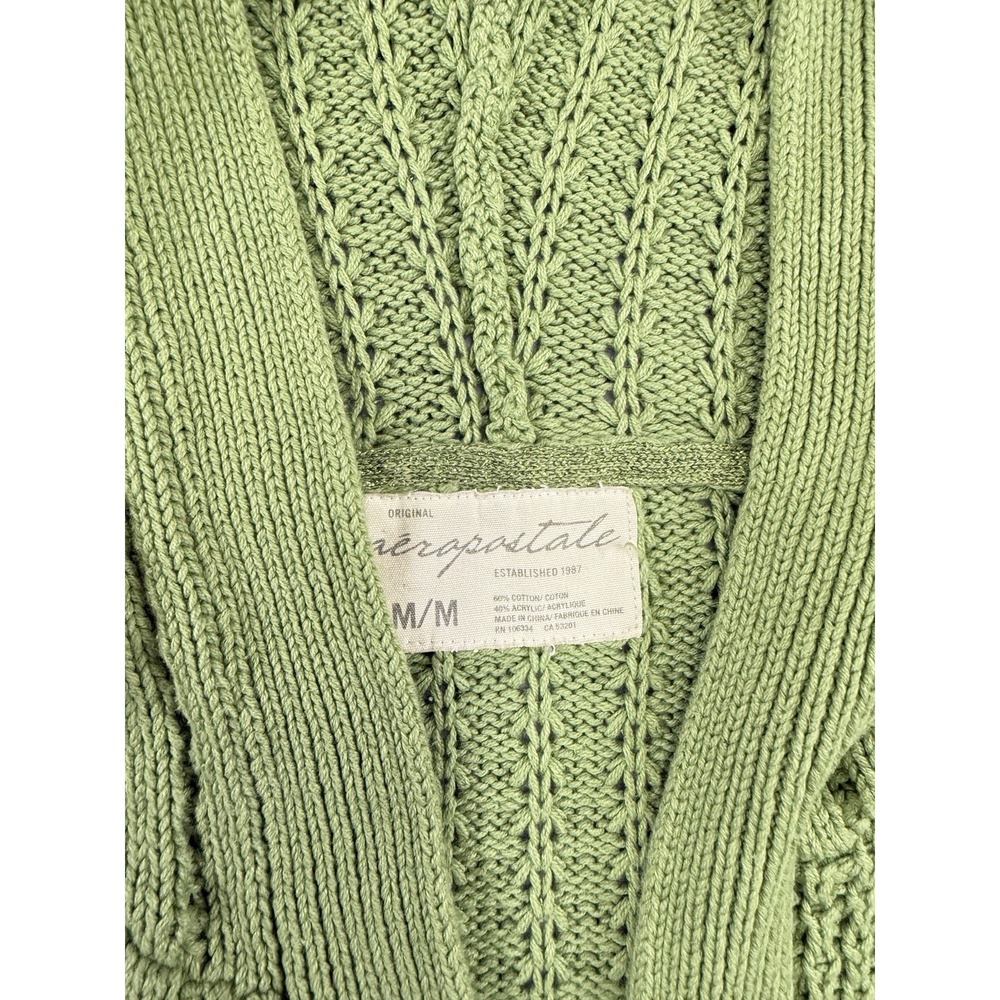 Aeropostale Green Knit Hooded Button Front Sweater Sz M Cropped Y2K Preppy - Picture 3 of 7